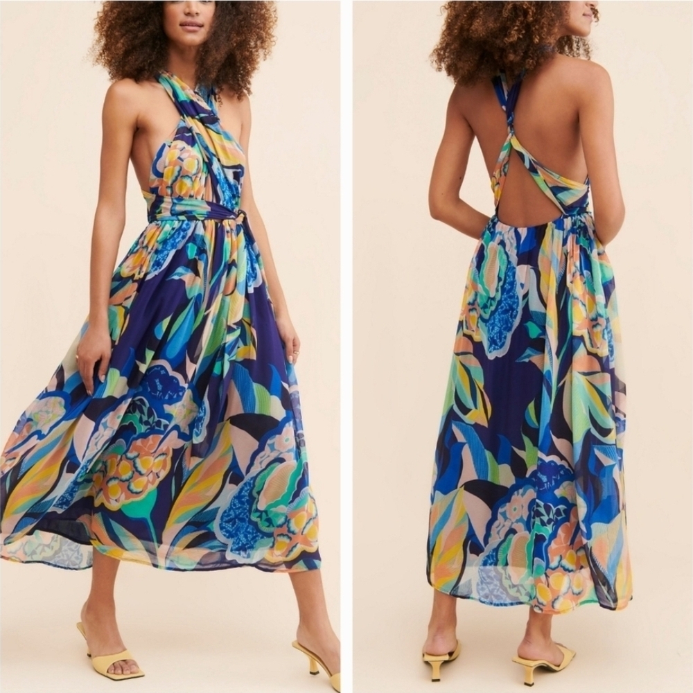 Anthropologie Vibrant Backless Maxi Dress
